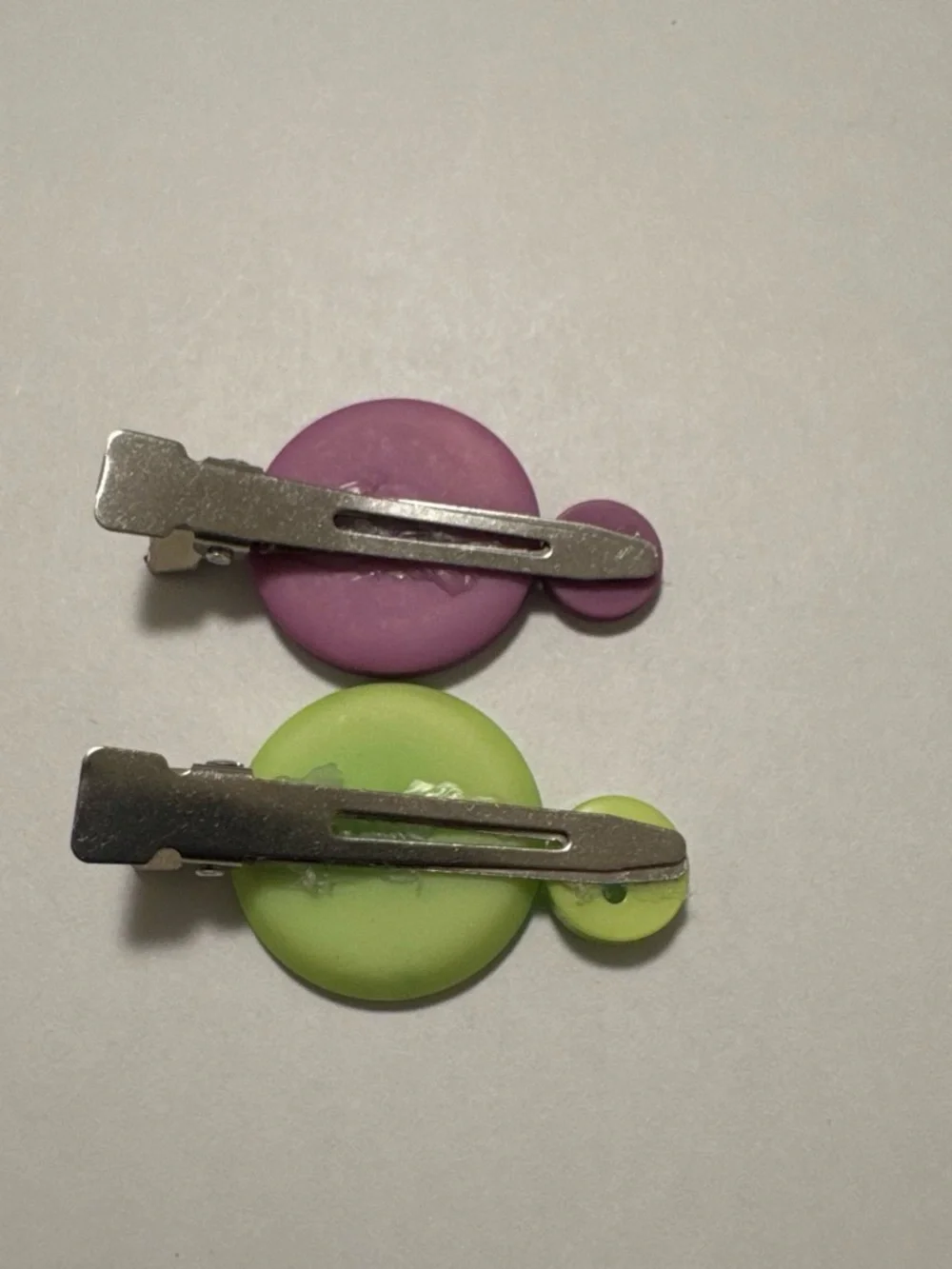 Purple and Lime Button Hair Clips for Kids